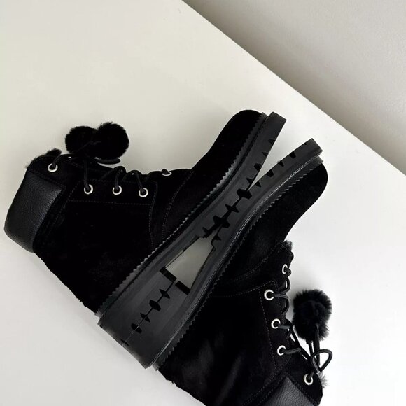 JIMMY CHOO Elba Black Leather Suede Pom Pom Flat Ankle Boots Size 38 - Picture 5 of 14